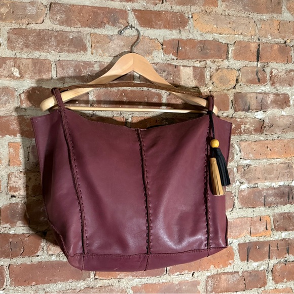 The Sak Burgundy Leather Tote Bag with Tassels - Picture 3 of 9
